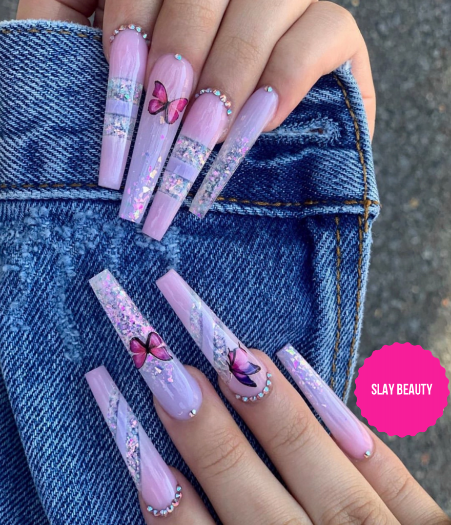 Luxury Baby Pink Butterfly Press On Nails Slaylebrity