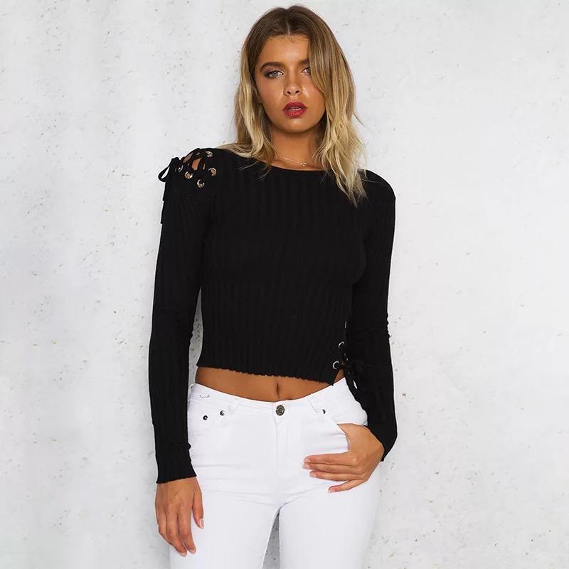 FULTON Ribbed Lace Up Sweater