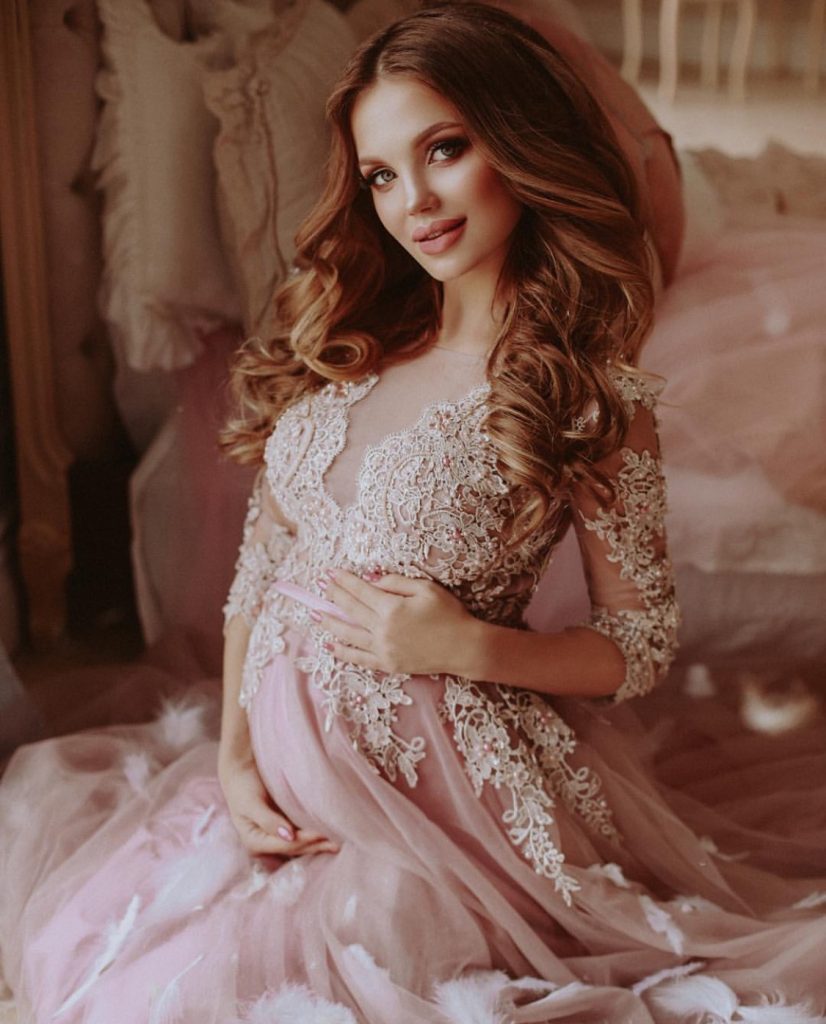 Luxury baby pink maternity couture gown