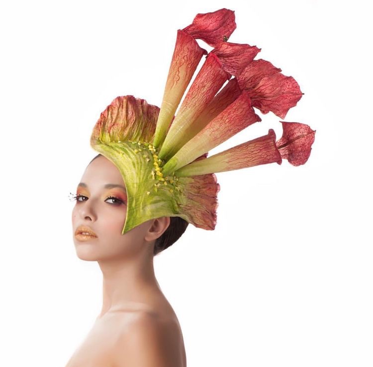 Tall Red and Green Fascinator, Pitcher Plant Headpiece - Slaylebrity