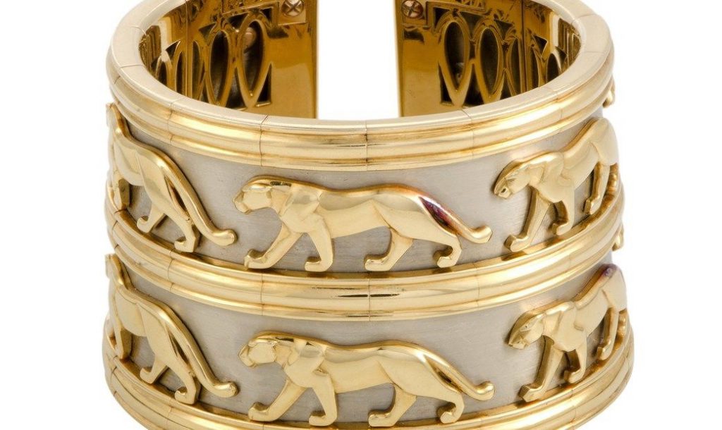 Cartier Vintage Panthere 18K Yellow and White Gold 2-Row Cuff Bracelet ...