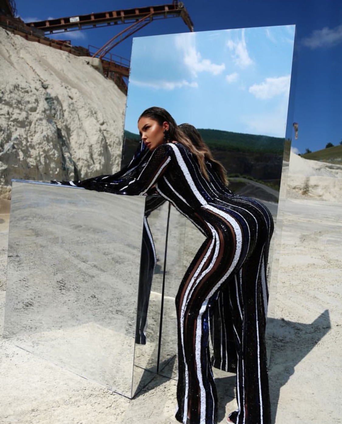 Black and white Striped sequin jumpsuit