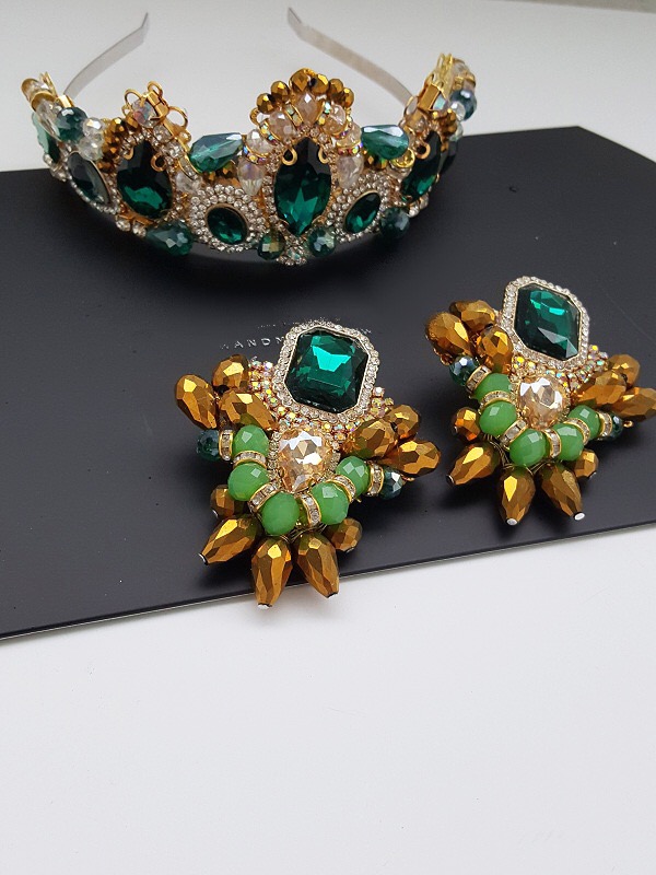 Opulent earrings and matching crown