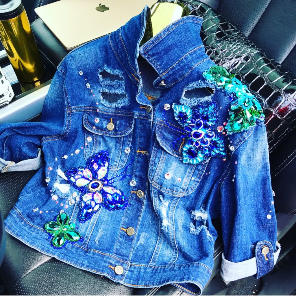 Heavily embellished denim jacket | Fashion | Slaylebrity