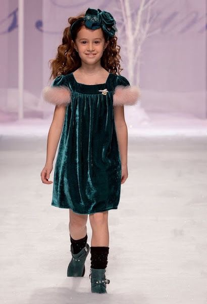 Green velvet fur kids couture dress