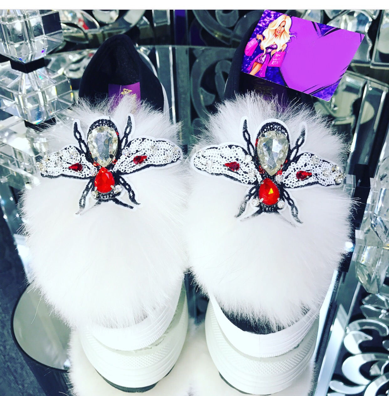 Fluffy bug embellished loafers