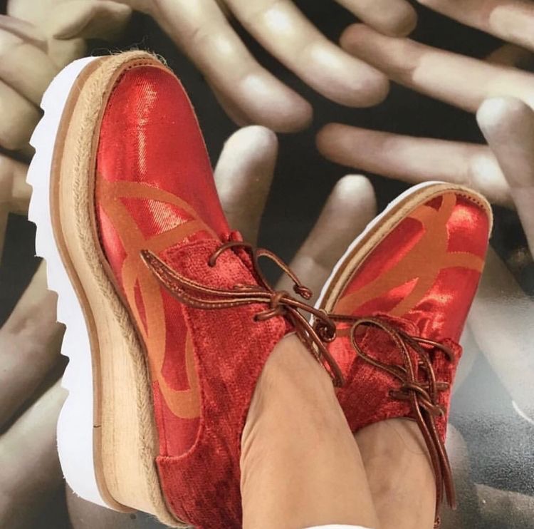 red platform loafers