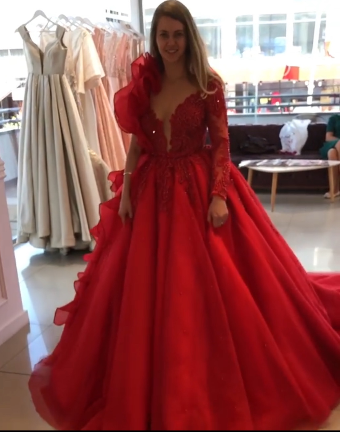 Opulent Extravagant red embellished ball gown - Slaylebrity