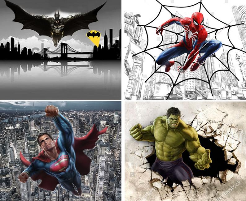 Four Superheroes HULK Spider-man Superman Batman Kids Vinyl Wallpaper  Exclusive Design - Slaylebrity