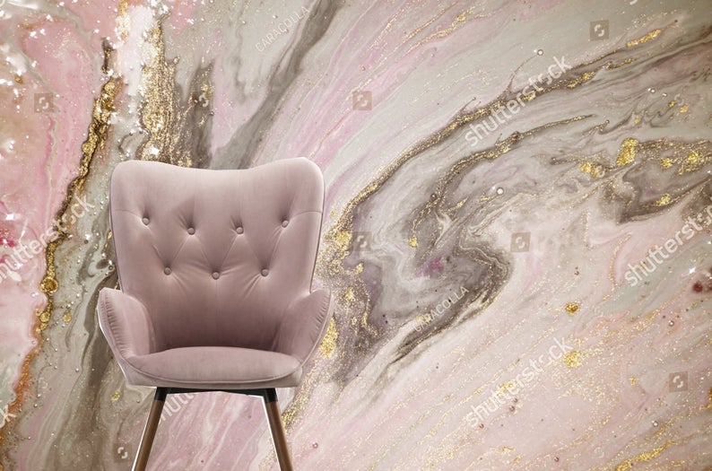 Extra Large Wallpaper 143 (w) x  (h) Pink Silver Gold Marble Vinyl  Wallpaper Exclusive Design - Slaylebrity