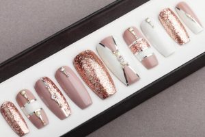 Luxury Rose Gold with White Press on Nails
