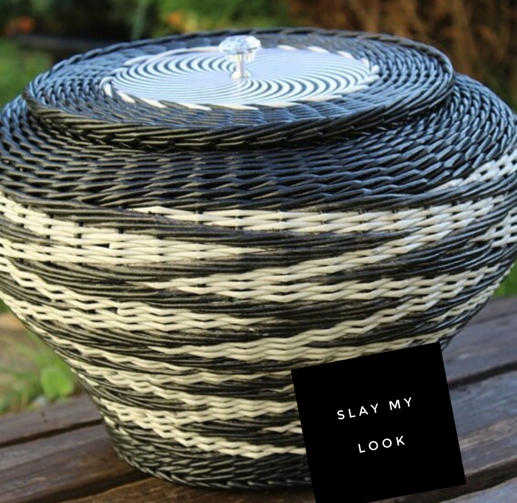 Black and white wicker storage and gift basket | Slaylebrity