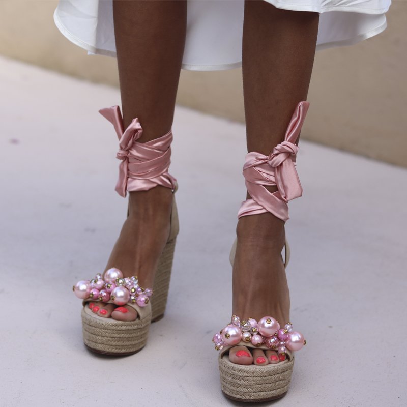 Custom Rose gold satin platform shoes - Slaylebrity