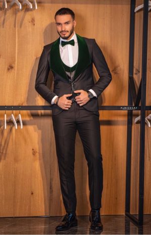 Black Green Velvet lapel Men’s custom suit