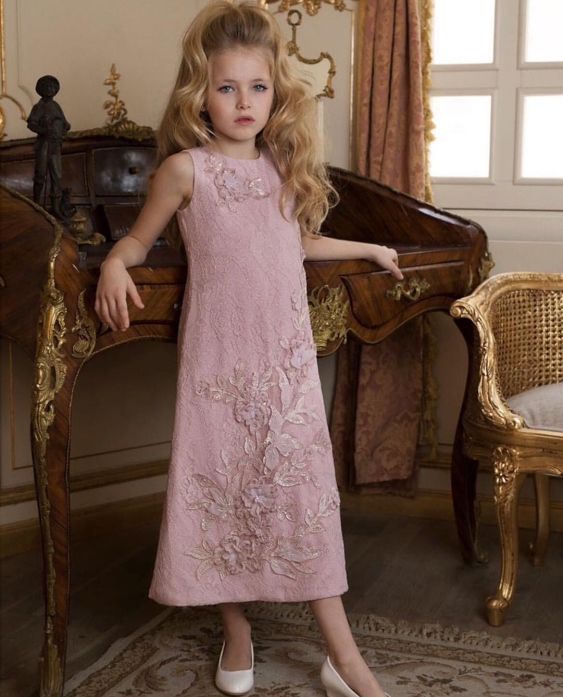 Long Rose Gold stylish kids couture embellished dress - Slaylebrity
