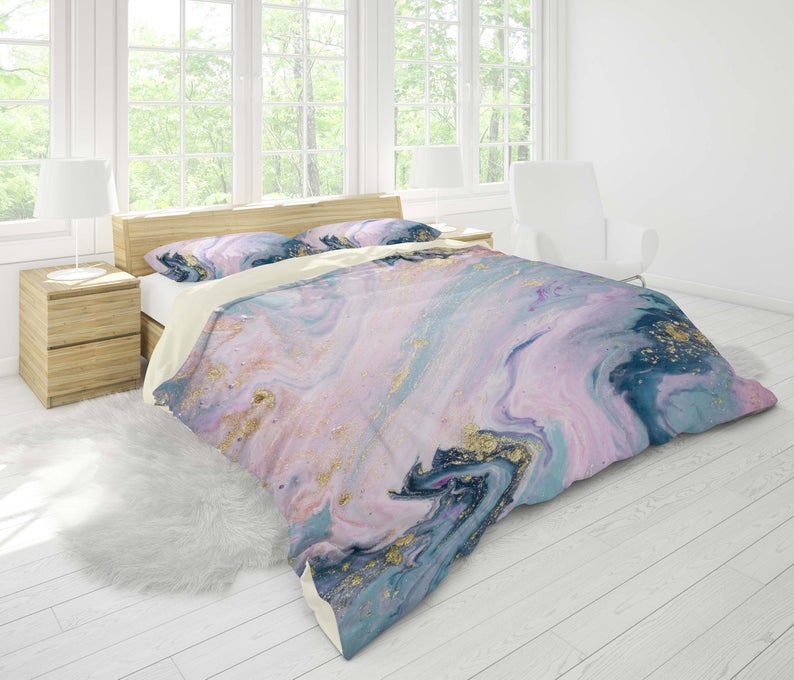 Luxurious 3D Pink-tones, Marbled Bedding - Slaylebrity