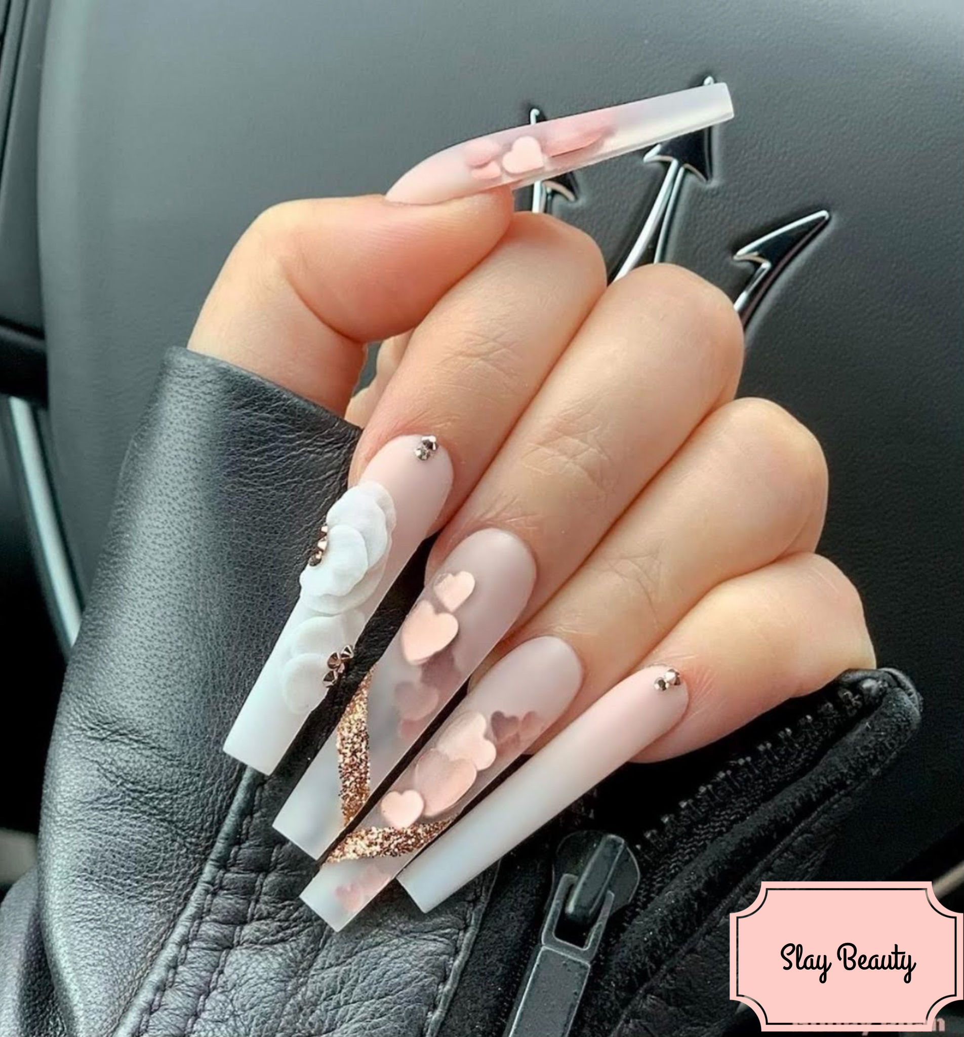 Louis Vuitton inspired sparkly pink and white Luxury Press on Nails -  Slaylebrity