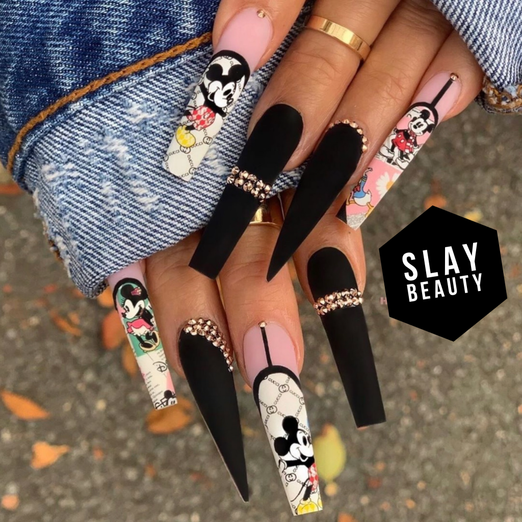 Minimal fun designs ✨ who's going to Disney next weekend? SERVICE: Acrylic  Full Set + Mickey Ears design NAIL SHAPE: Coffin NAIL... | Instagram