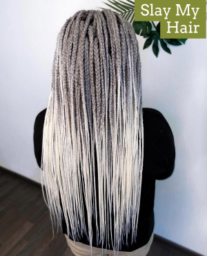 Luxury long sterling grey blonde ombré synthetic braid wig