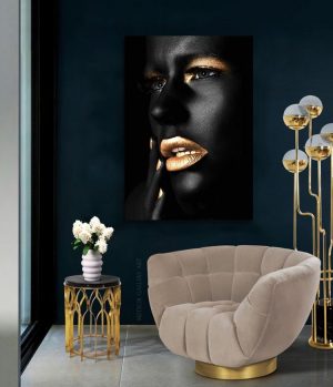 Nordic luxe gold and  black exotic woman art