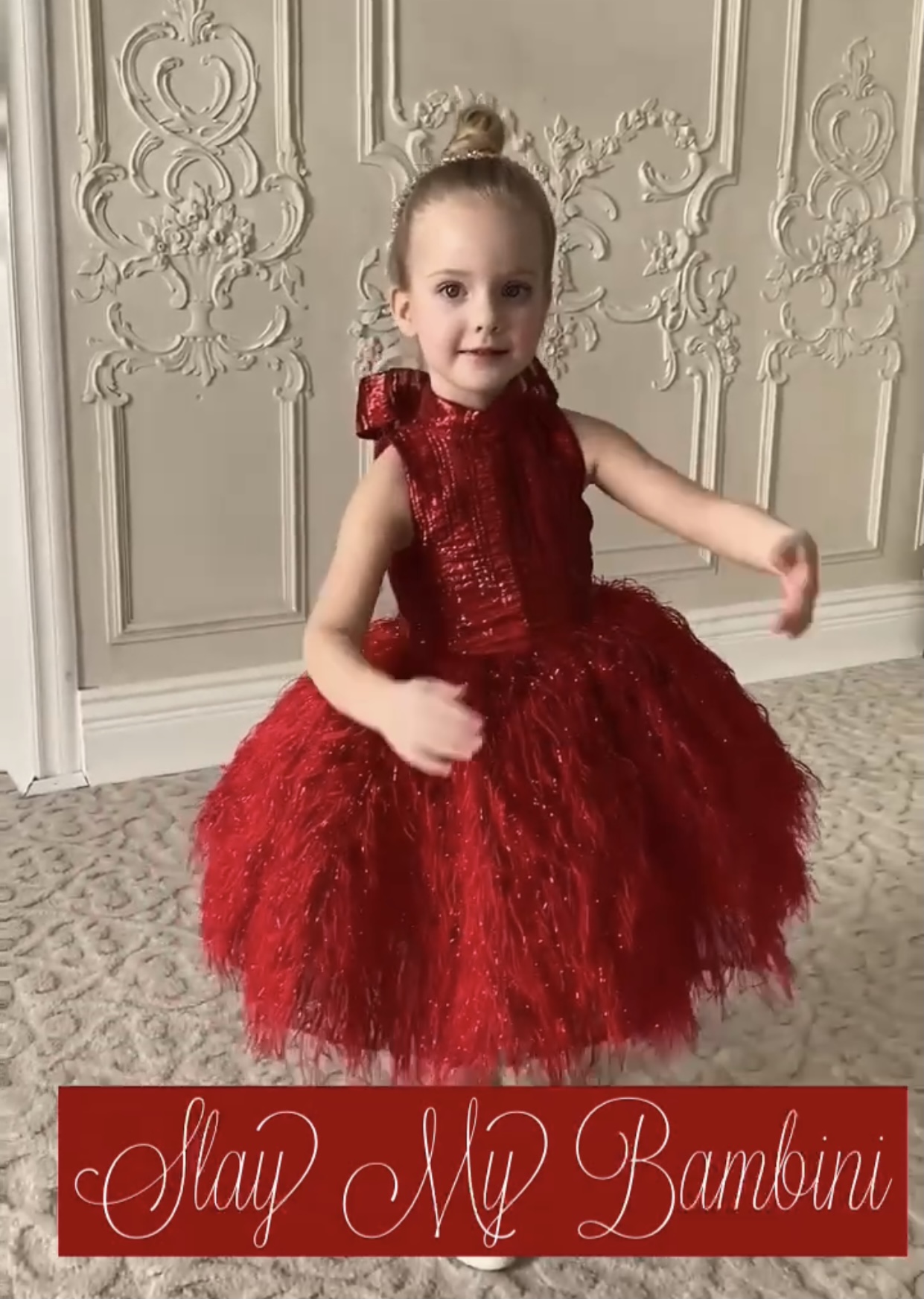 Breathtaking red ostrich feather kids couture dress - Slaylebrity