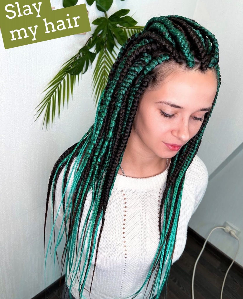 Luxury green and black braid synthetic wig - Slaylebrity