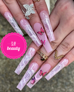 That Barbie butterfly life  Jet set babe press on Nails