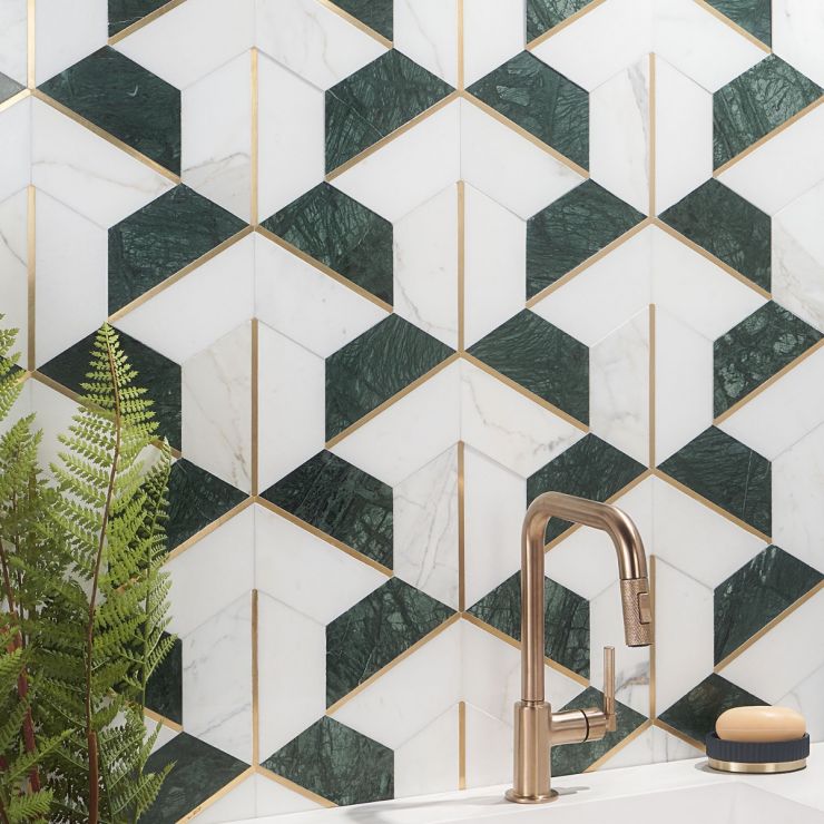 Luxury polished marble and brass mosaic tiles
