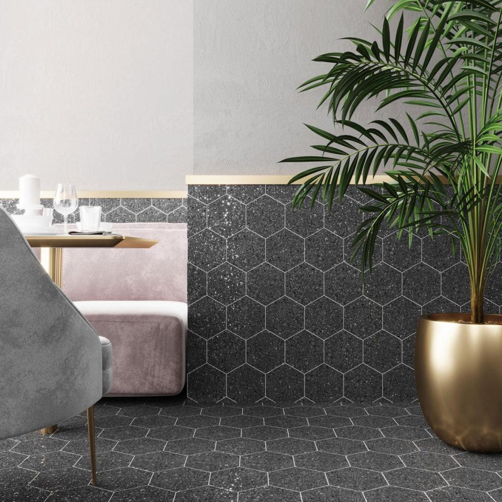 Graphite aesthetic luxe hexagon porcelain tile