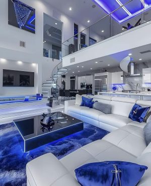 Sleek ASF blue theme aesthetic money lover living room